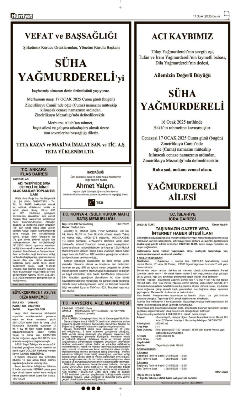 17 Ocak Vefat İlanı