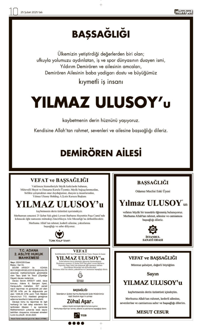 Hürriyet 25 Şubat Vefat 3