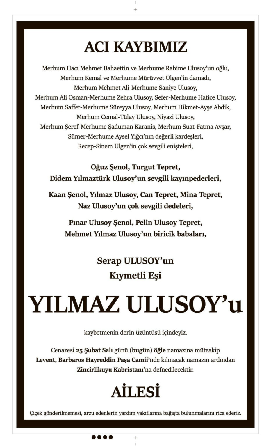 Hürriyet 25 Şubat Vefat 5