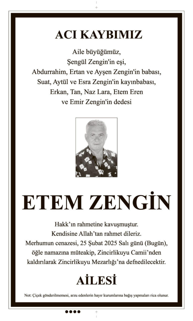 25 Şubat Vefat ilanı