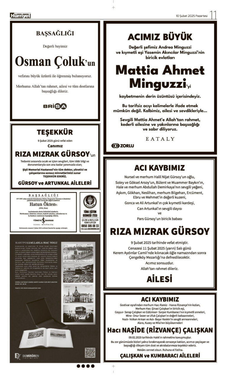 10 Şubat Vefat İlanı