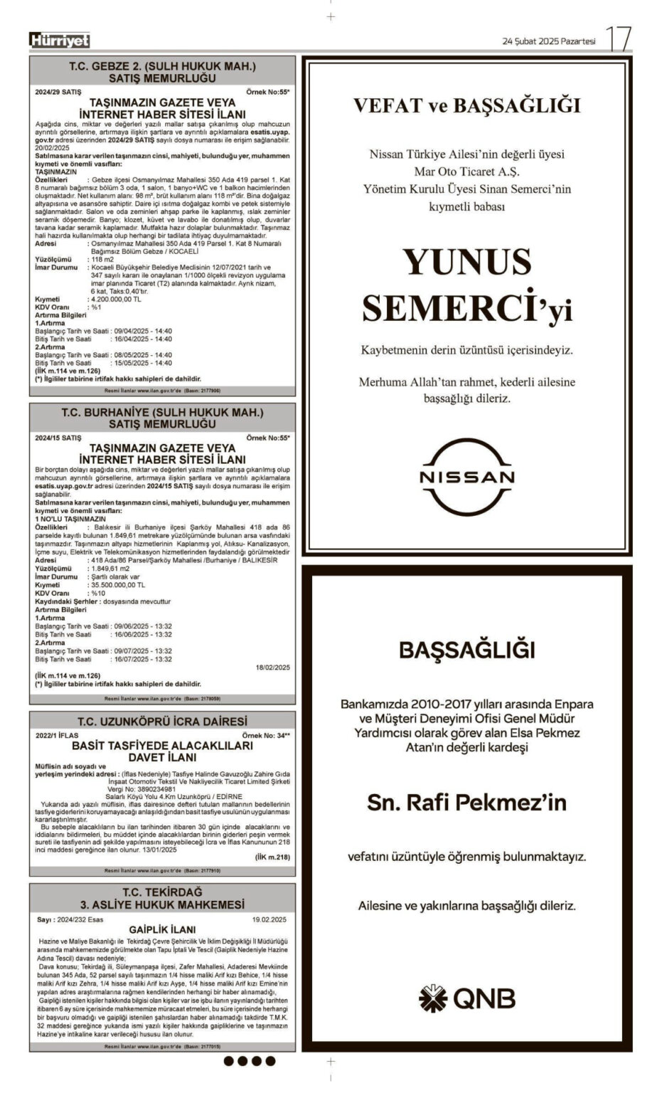 24 Şubat Vefat İlanı