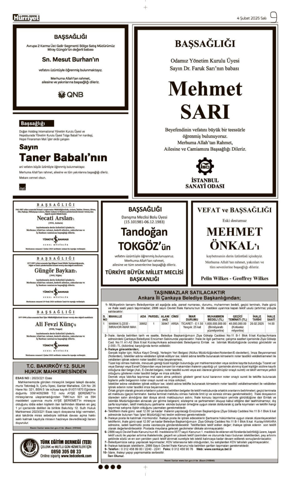 4 Şubat Vefat İlan