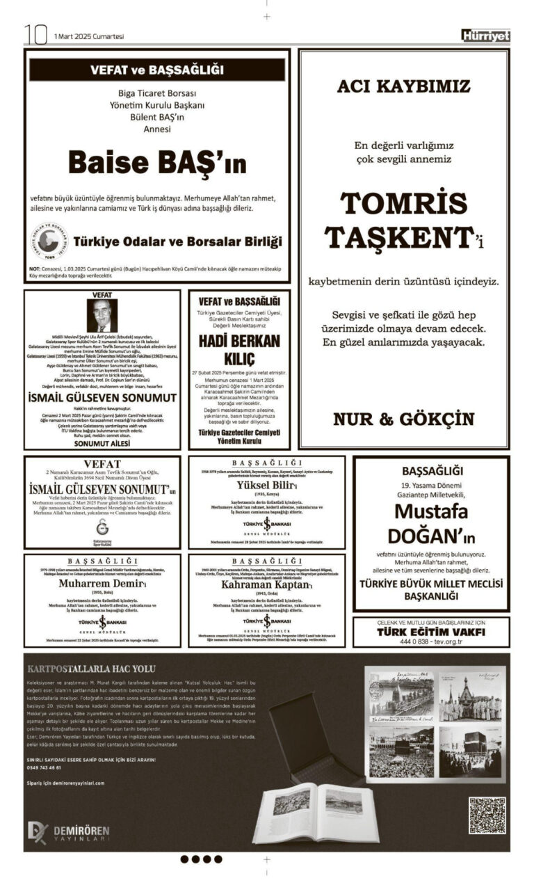 Hürriyet 1 Mart Vefat İlanı 2