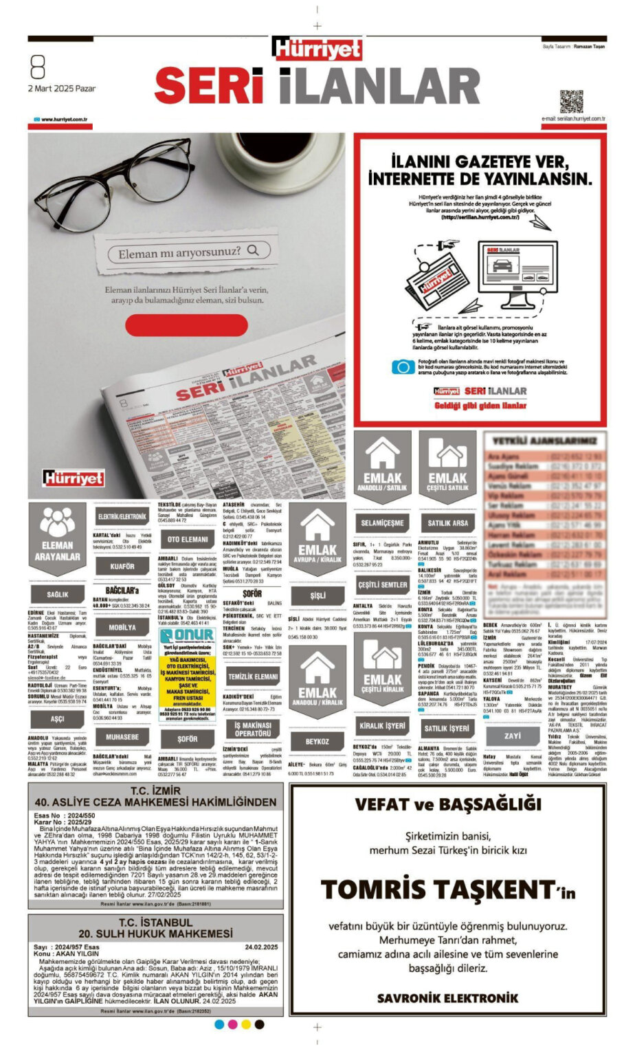 Hürriyet 2 Mart Vefat İlanı