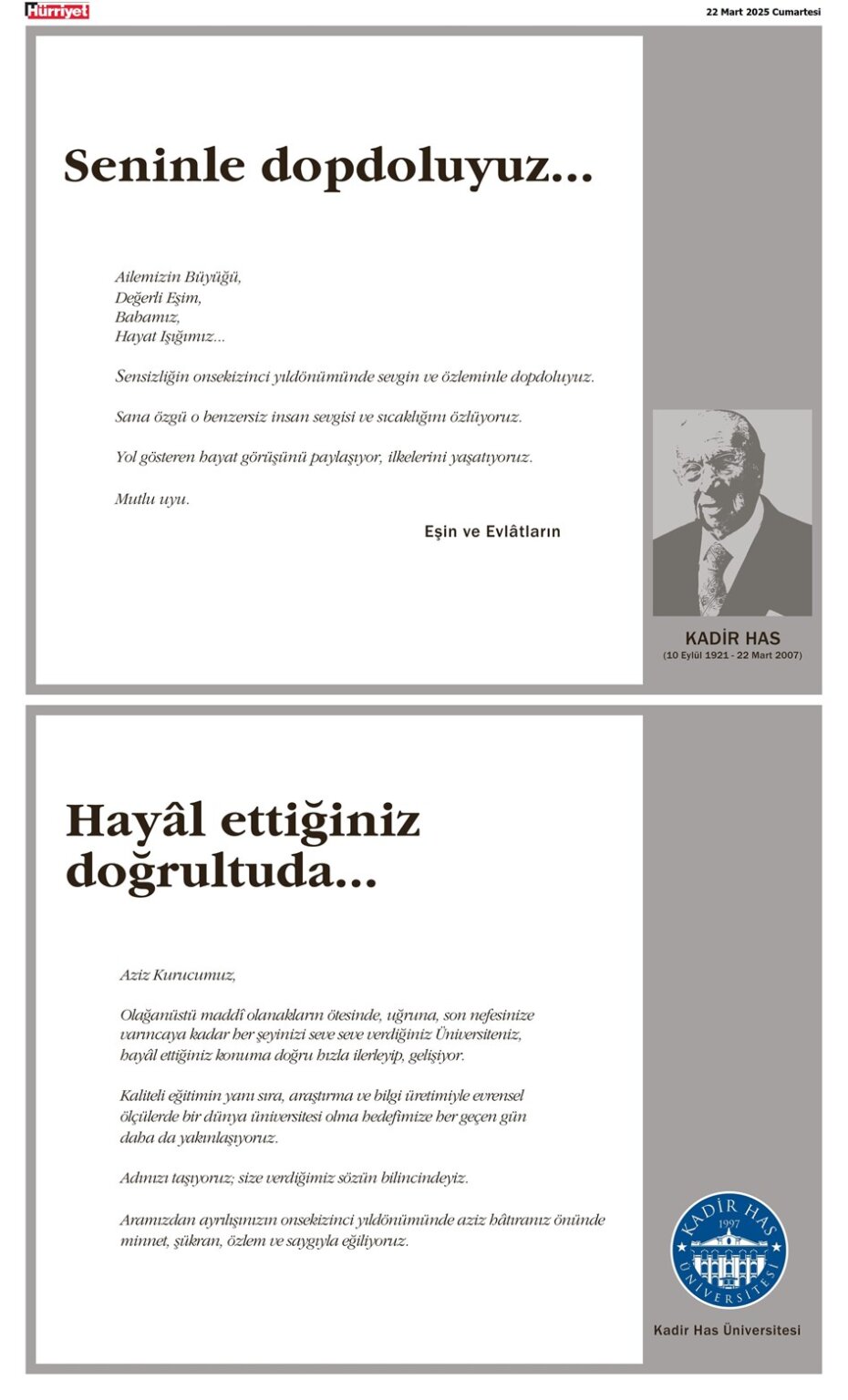 Hürriyet 22 Mart İlanları