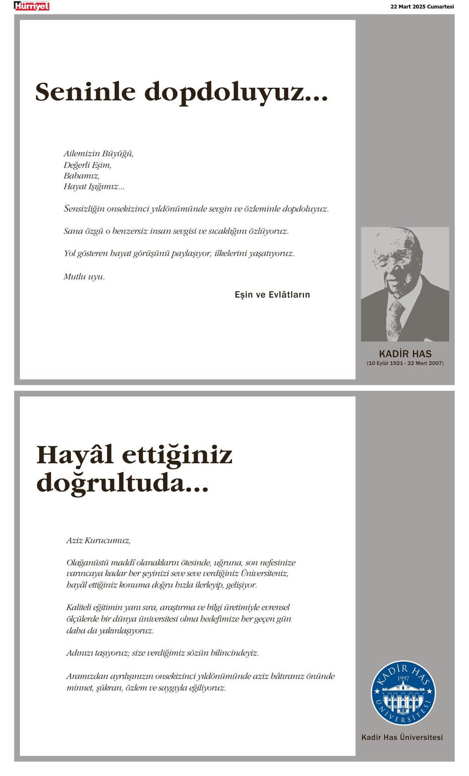 Hürriyet 22 Mart İlanları