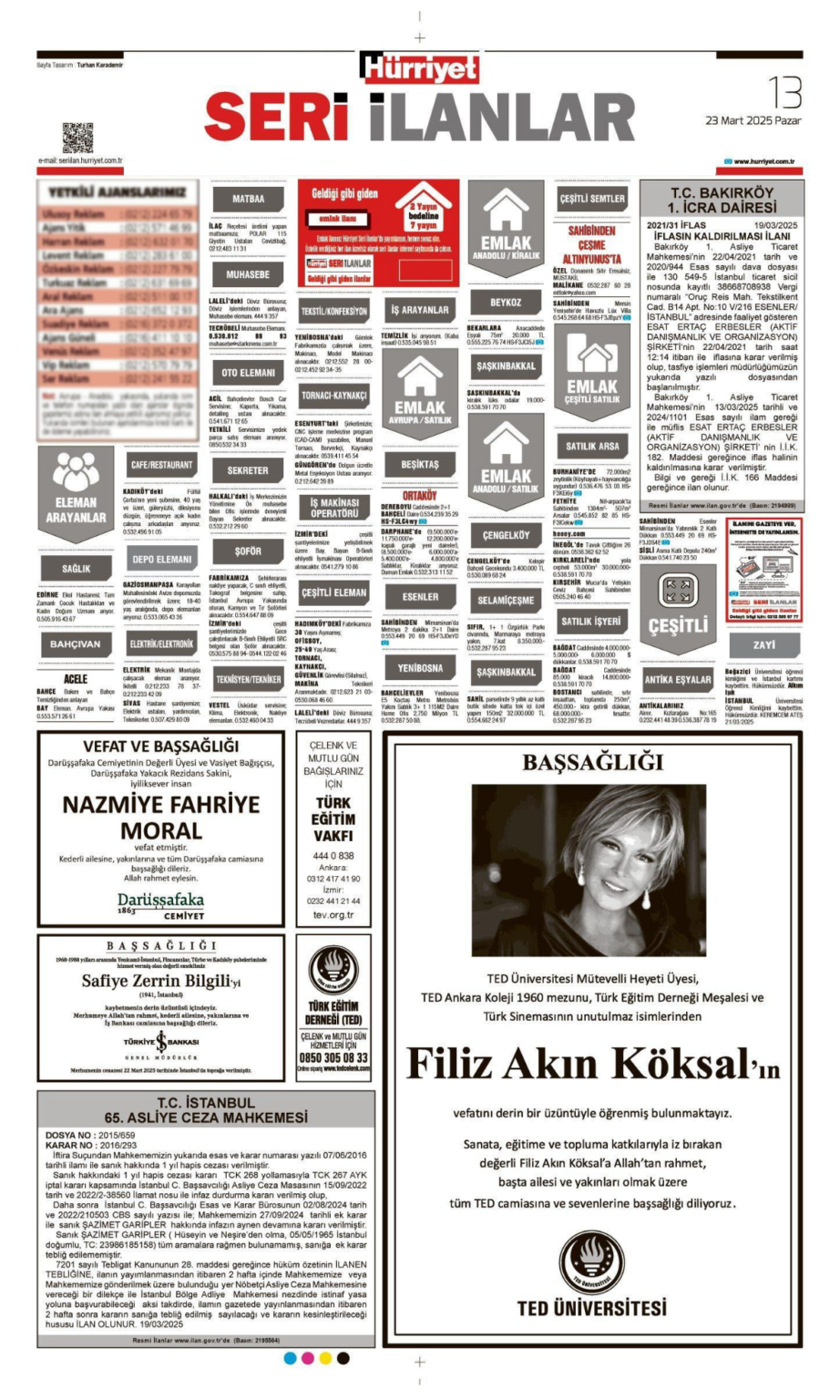 Hürriyet 23 Mart İlanları