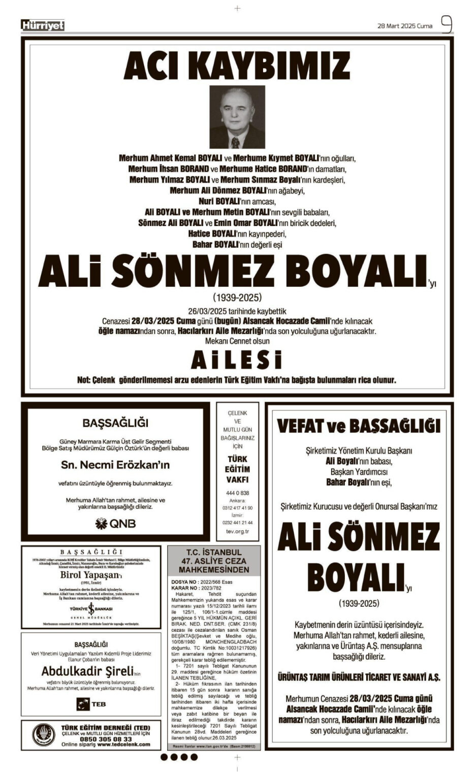 28 Mart Vefat İlanı 2