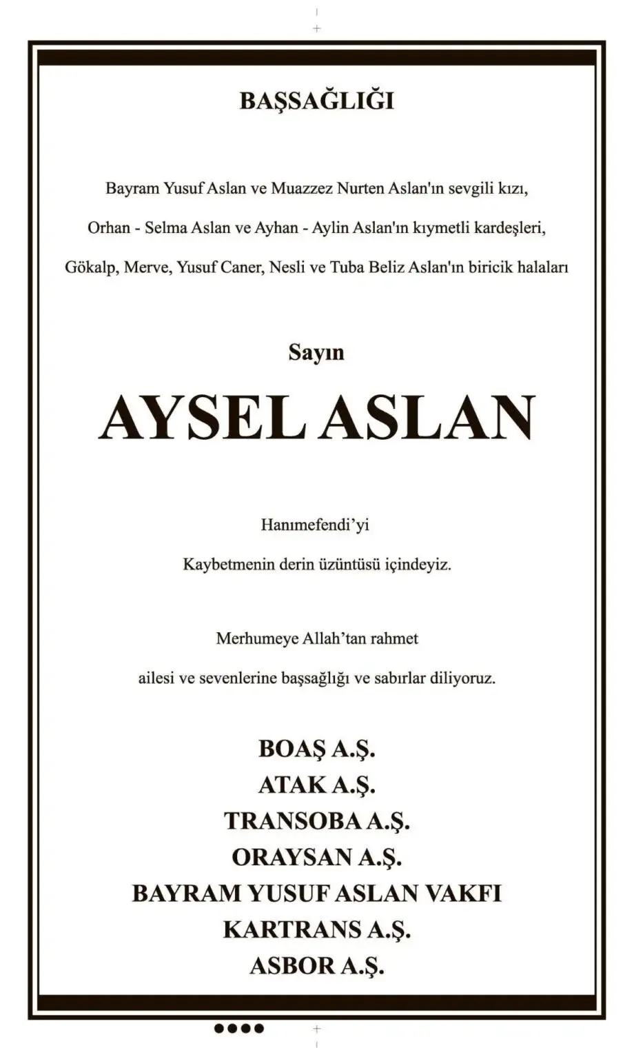 Aysel Aslan İlanı