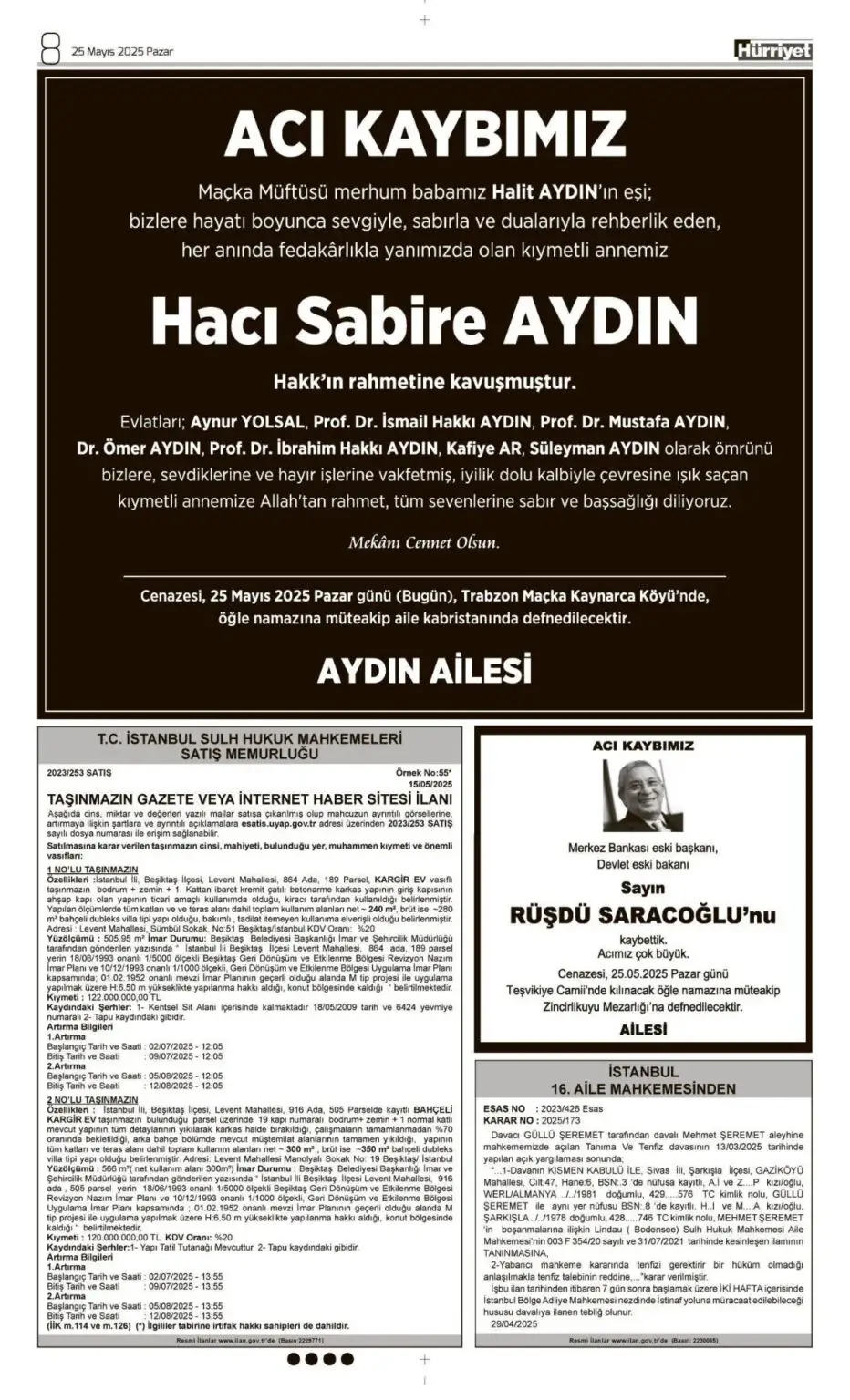 Hacı Sabire Aydın İlanı
