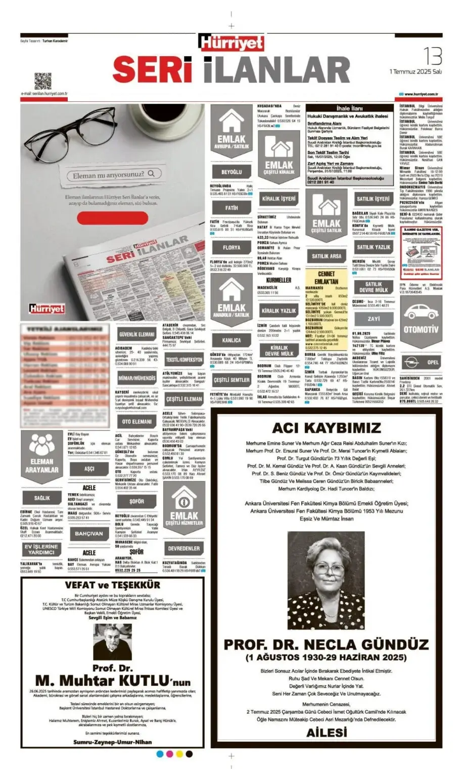 Hürriyet 1 Temmuz İlanları