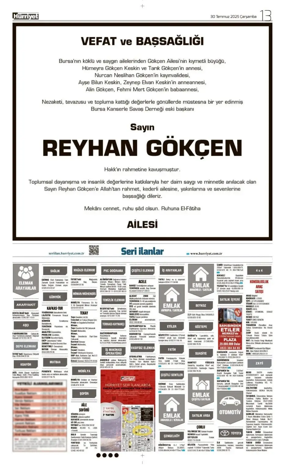 30 Temmuz İlanları