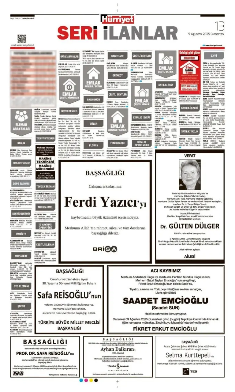 9 Ağustos İlanları