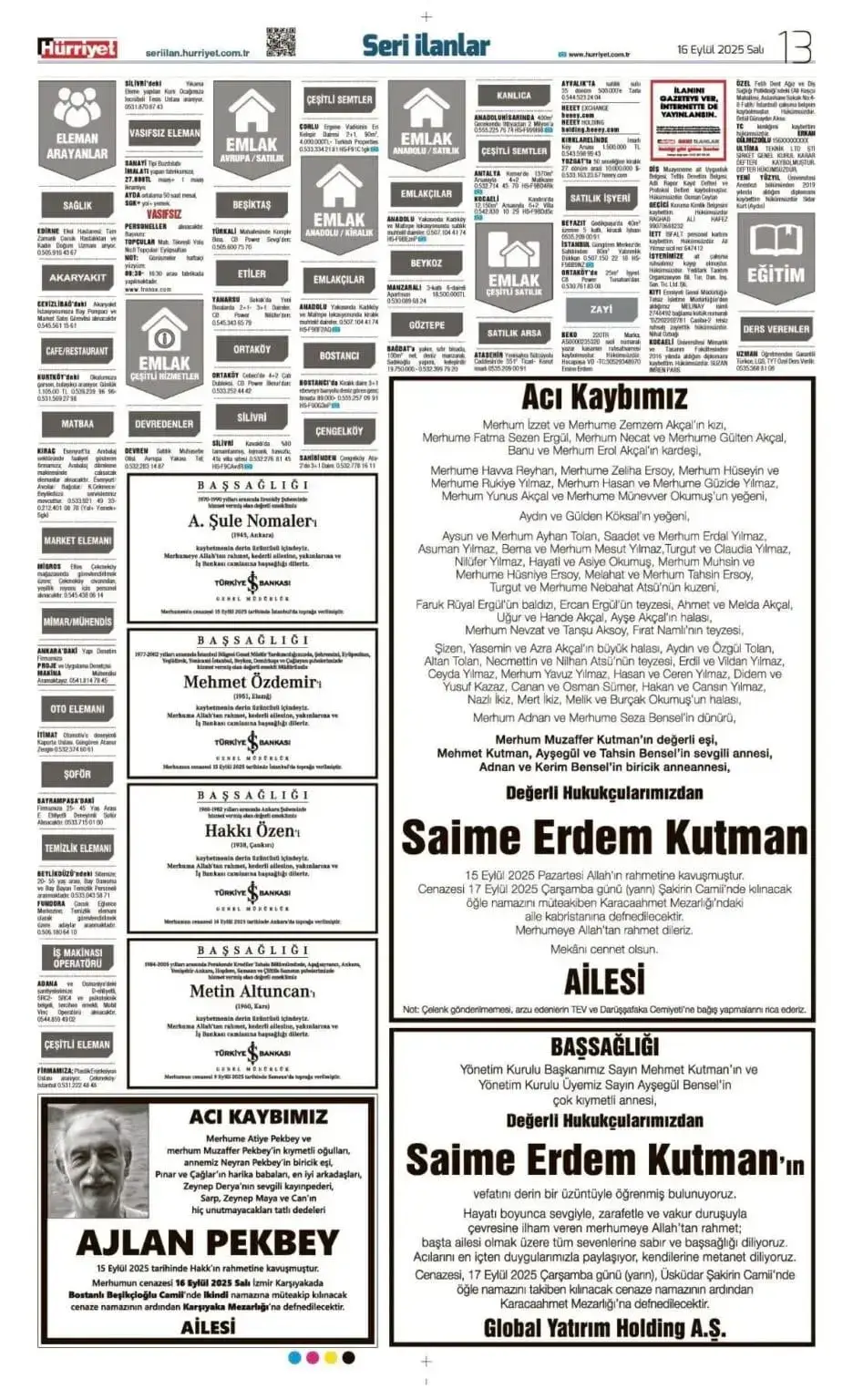 16 Eylül ilanları