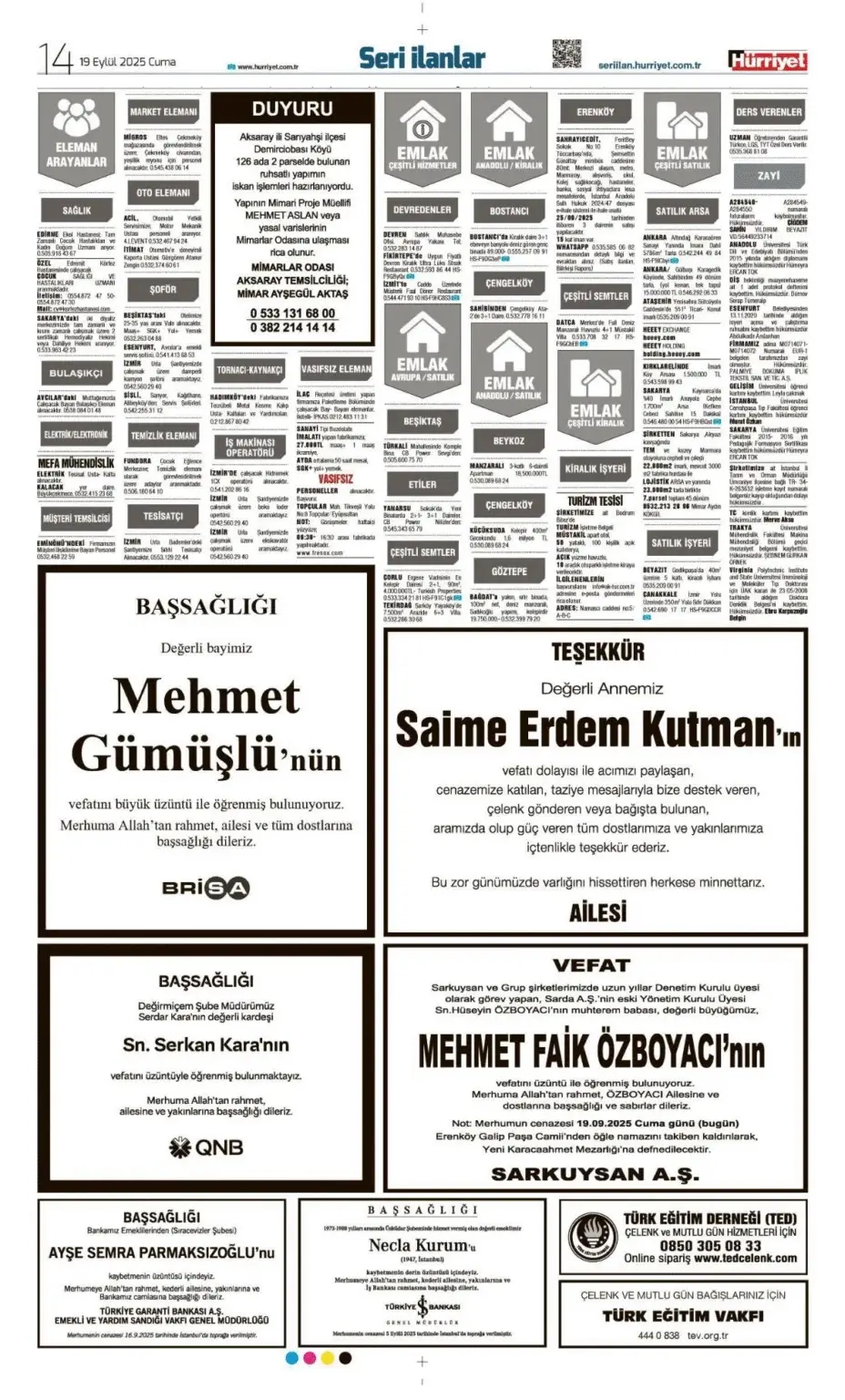19 Eylül İlanları