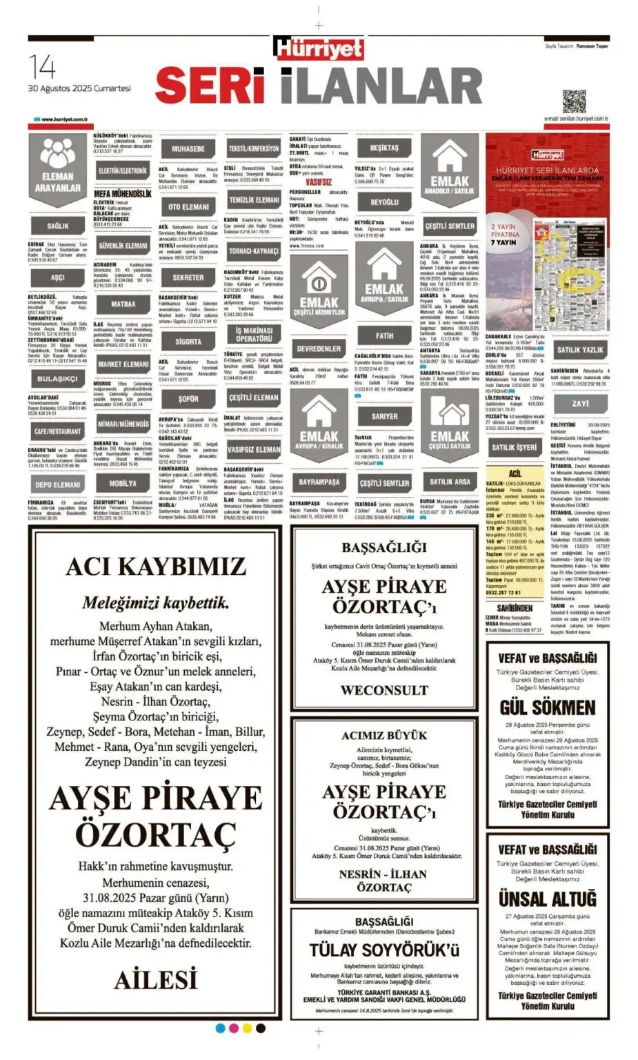 30 Ağustos 2025 İlanları