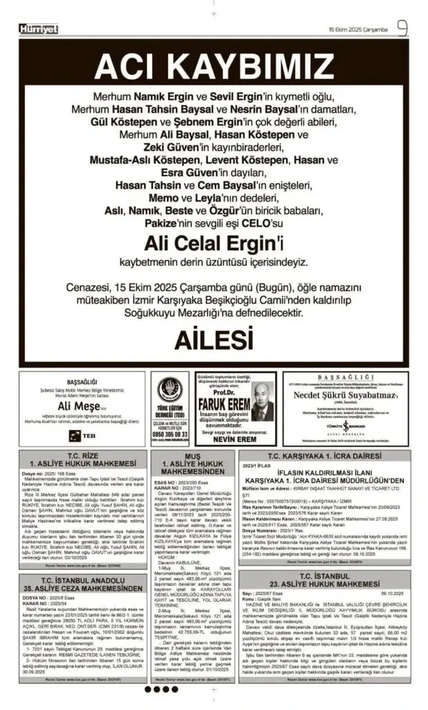 Hürriyet 15 Ekim İlanları