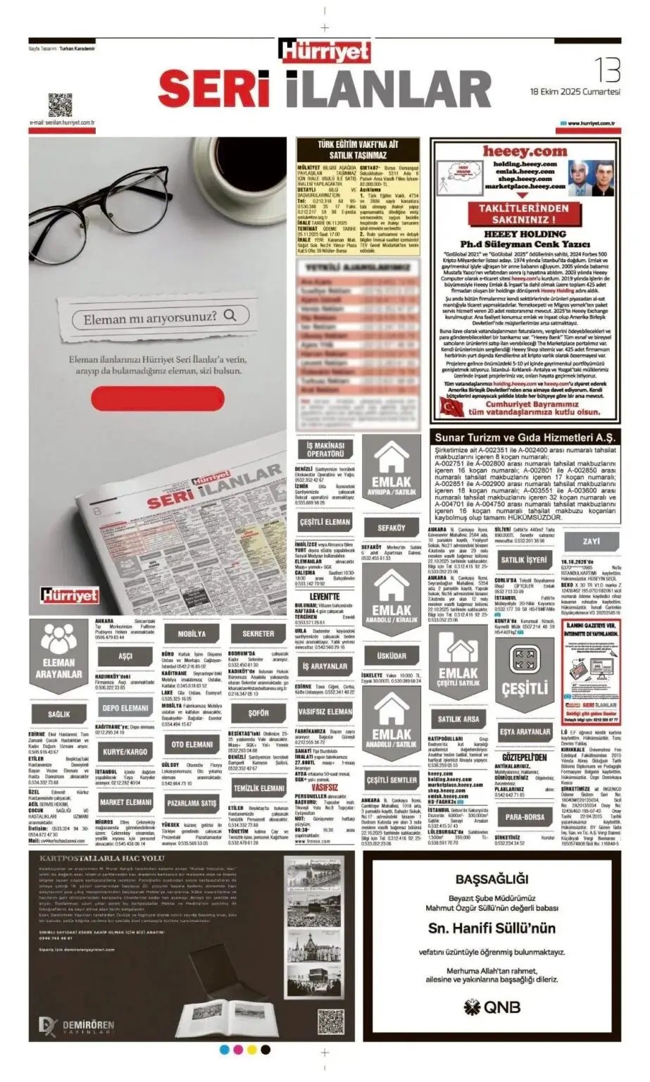 Hürriyet 18 Ekim İlanları