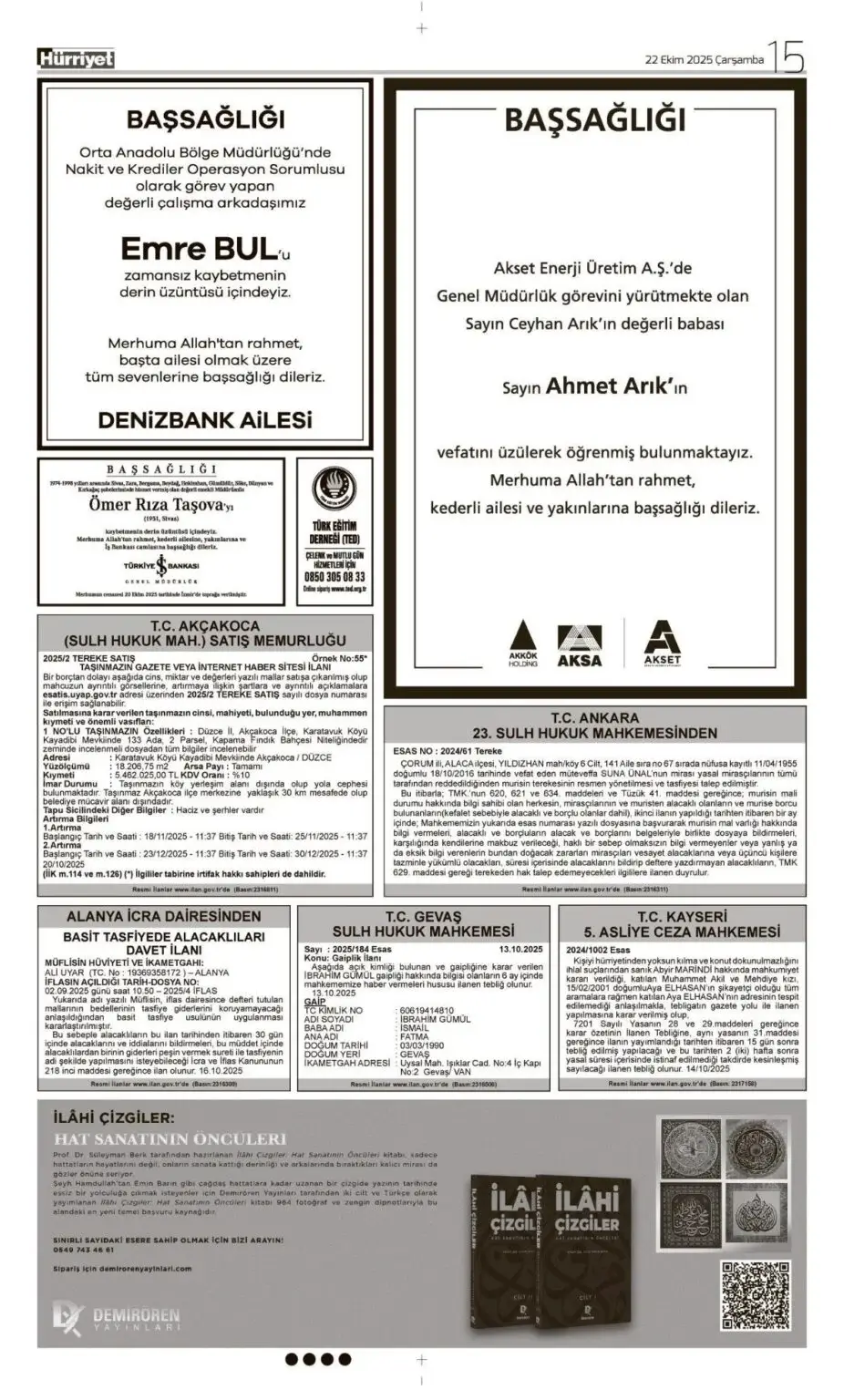 Hürriyet 22 Ekim İlanları