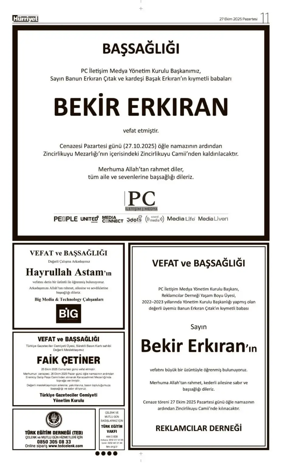 Hürriyet 27 Ekim İlanları