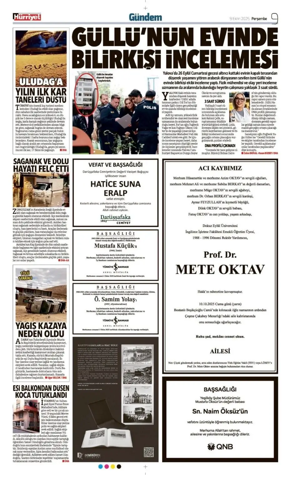 Hürriyet gazetesi 9 Ekim İlanları
