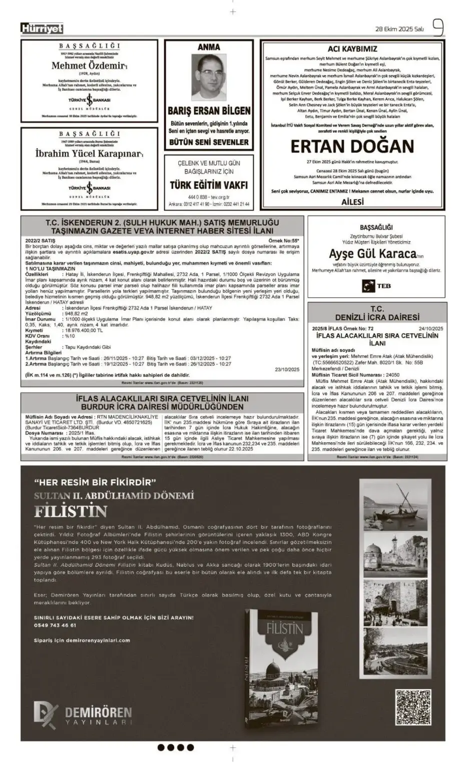 Hürriyet Gazetesi 28 Ekim İlanları
