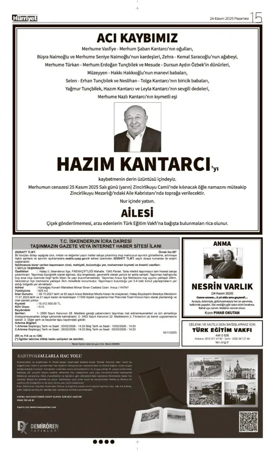 Hürriyet Gazetesi 24 Kasım 2025 İlanları