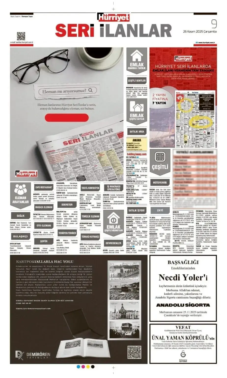 Hürriyet Gazetesi 26 Kasım 2025 İlanları