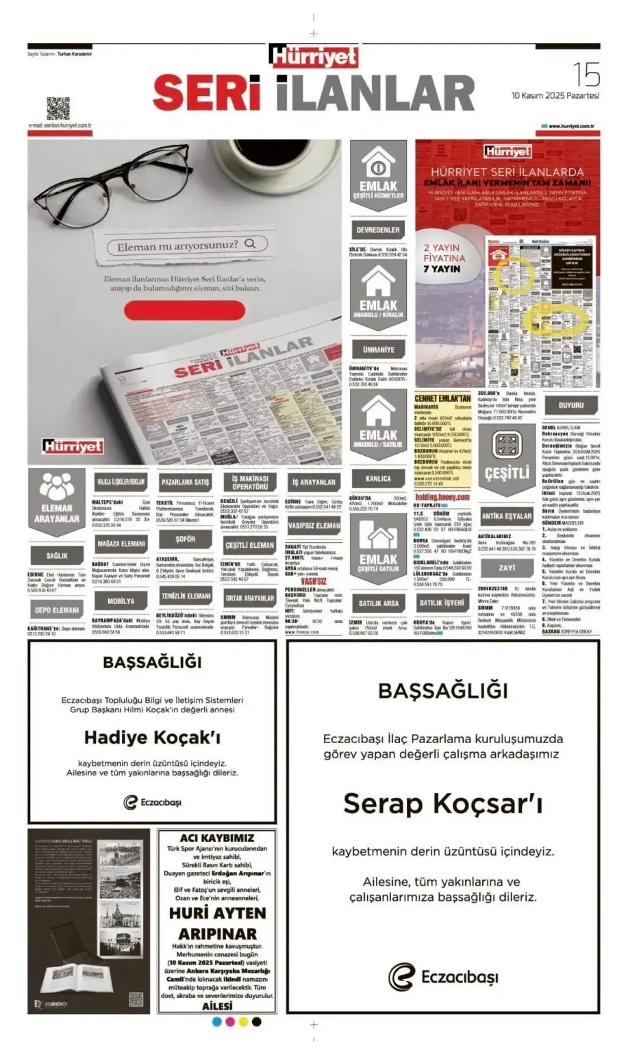 Hürriyet Gazetesi 10 Kasım İlanları