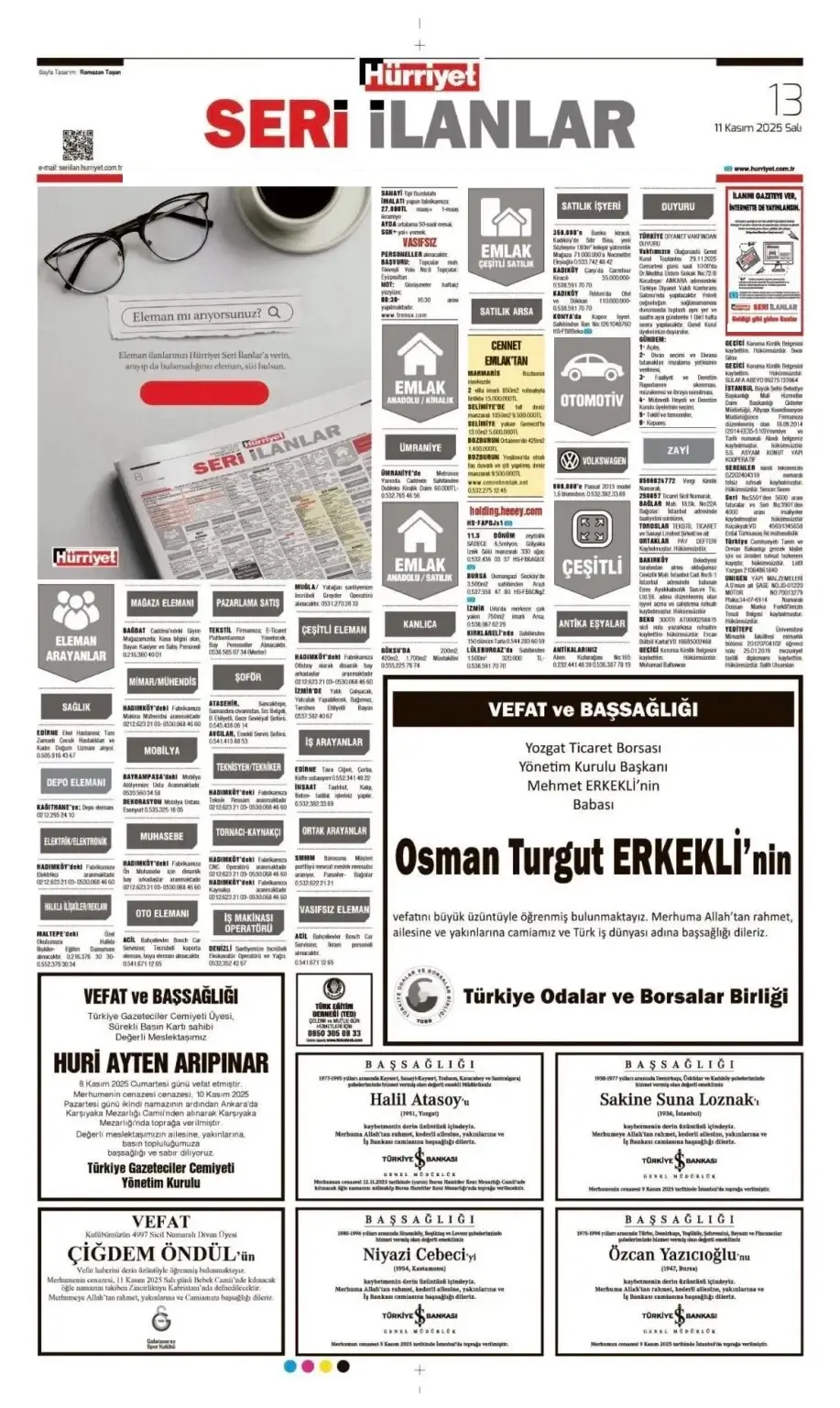 Hürriyet Gazetesi 11 Kasım İlanları