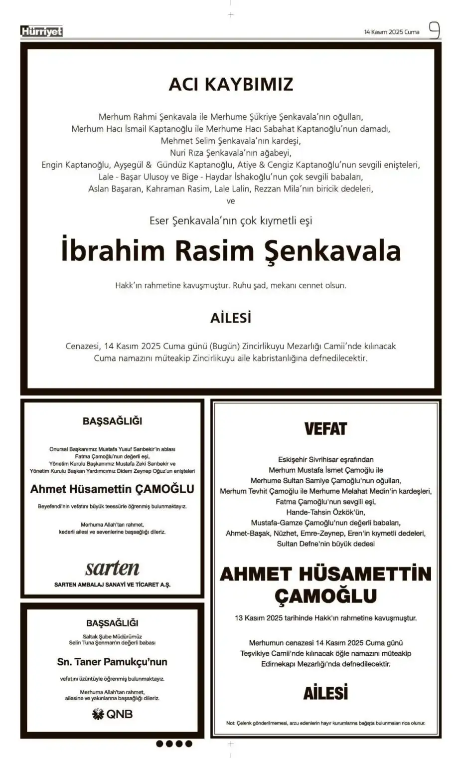 Hürriyet 14 Kasım 2025 İlanları