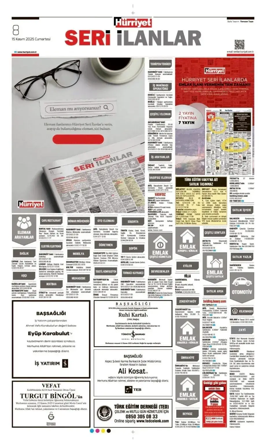 Hürriyet 15 Kasım 2025 İlanları