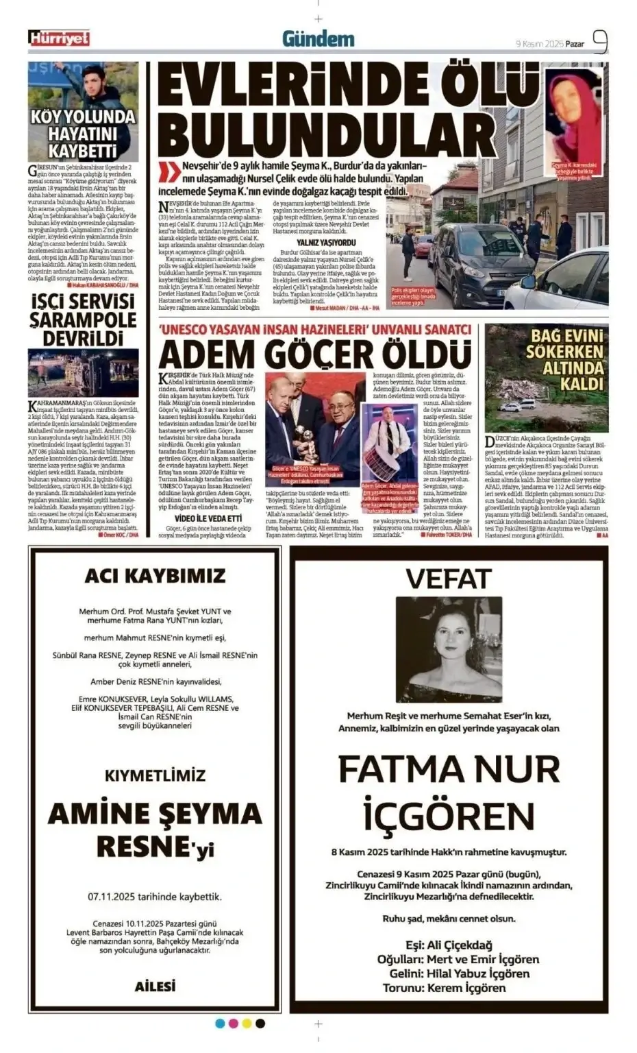 Hürriyet Gazetesi 9 Kasım İlanları