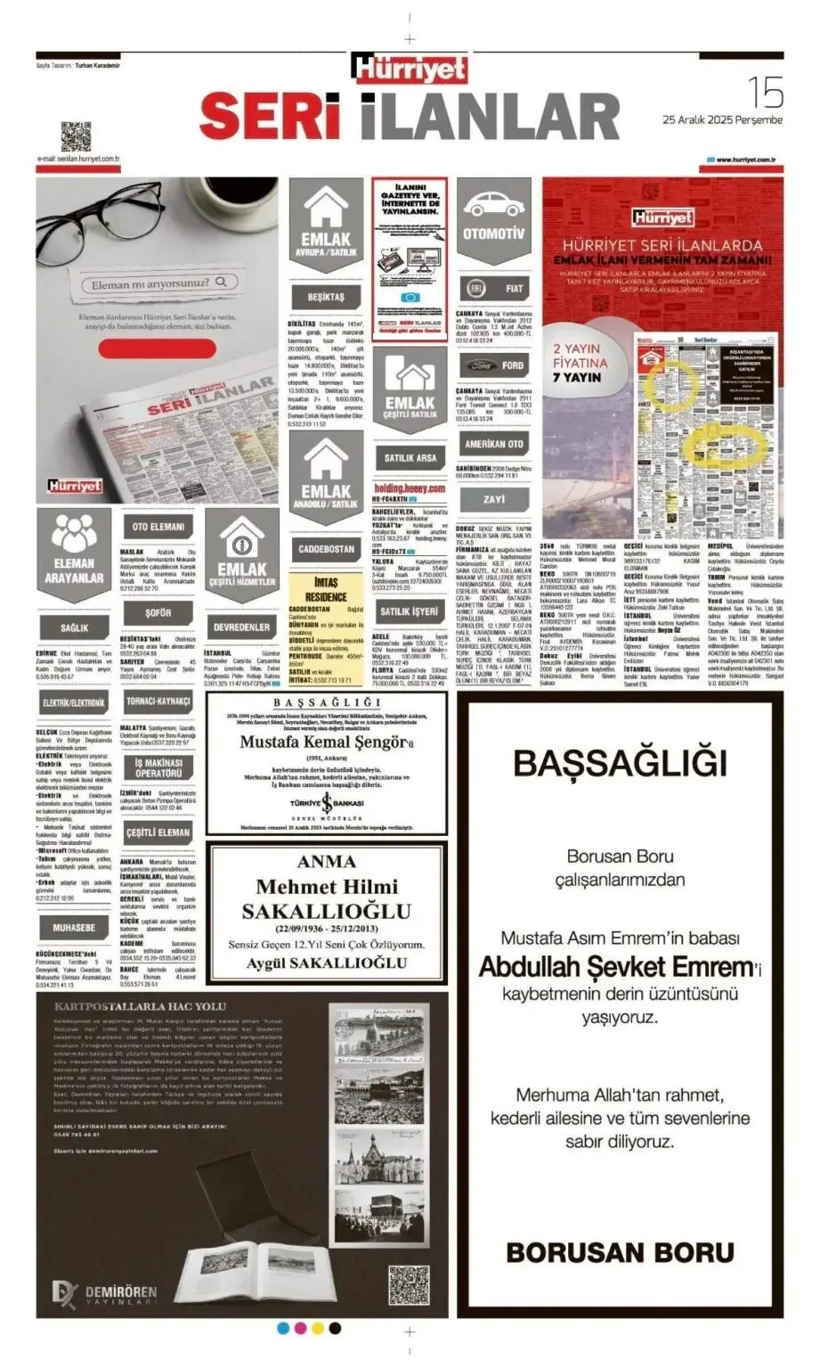 Hürriyet 25 Aralık İlanları