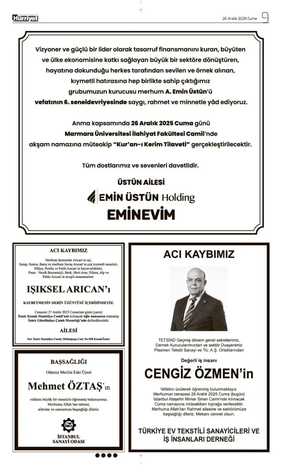 Hürriyet 26 Aralık İlanları