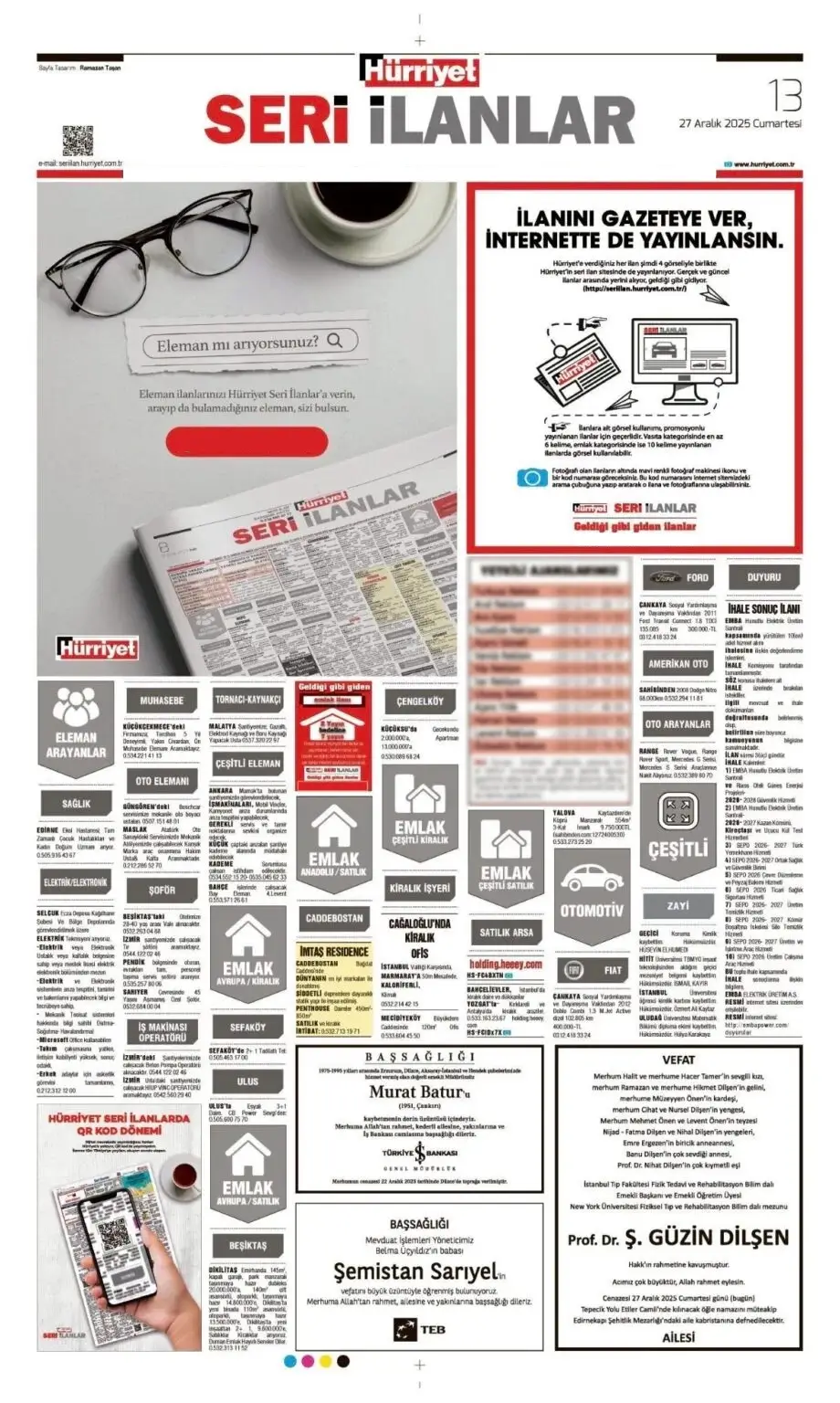 Hürriyet 27 Aralık İlanları
