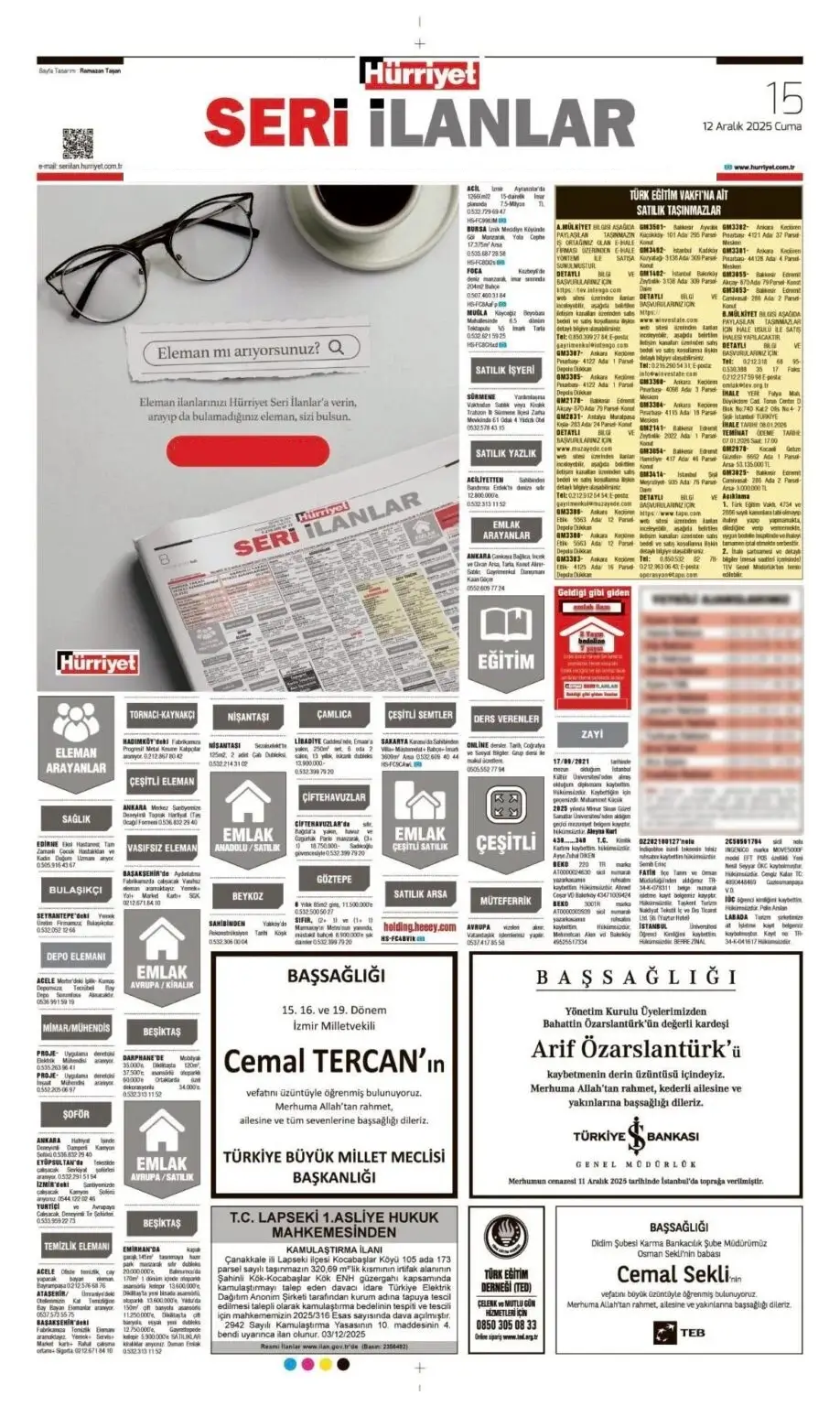 Hürriyet 12 Aralık İlanları