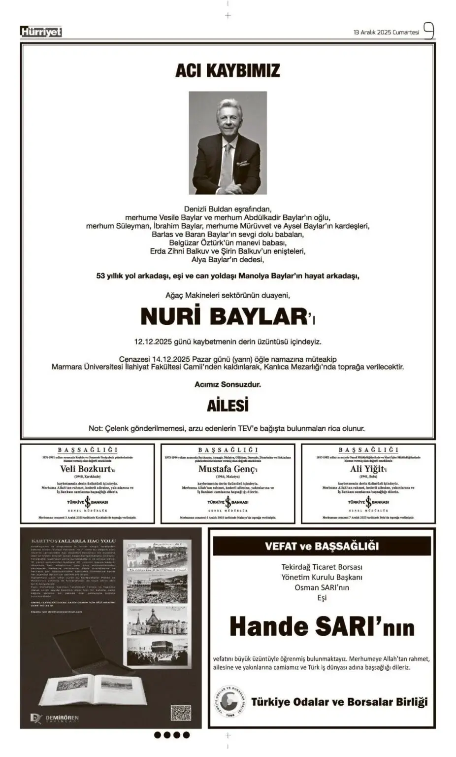 Hürriyet 13 Aralık İlanları