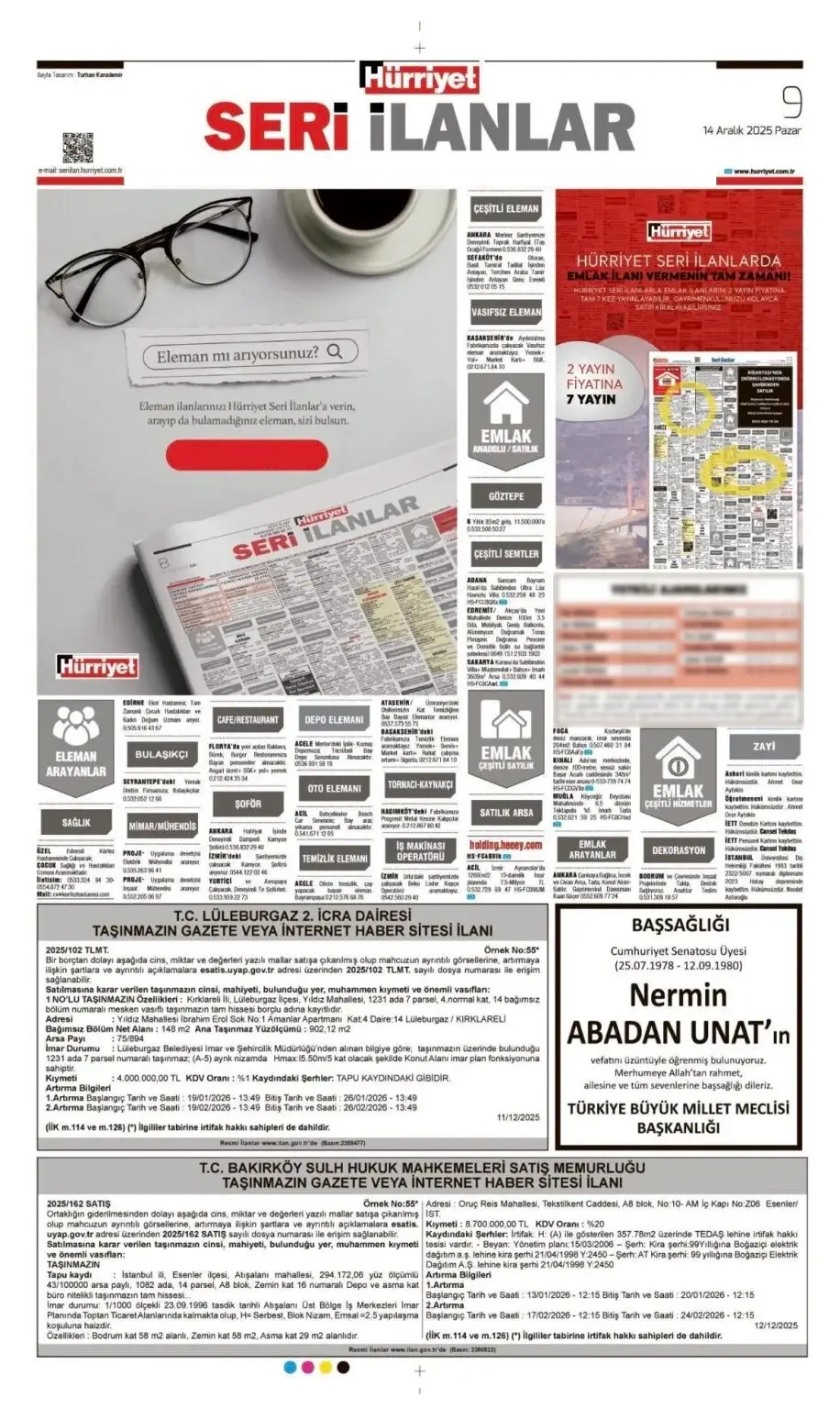 Hürriyet 14 Aralık İlanları