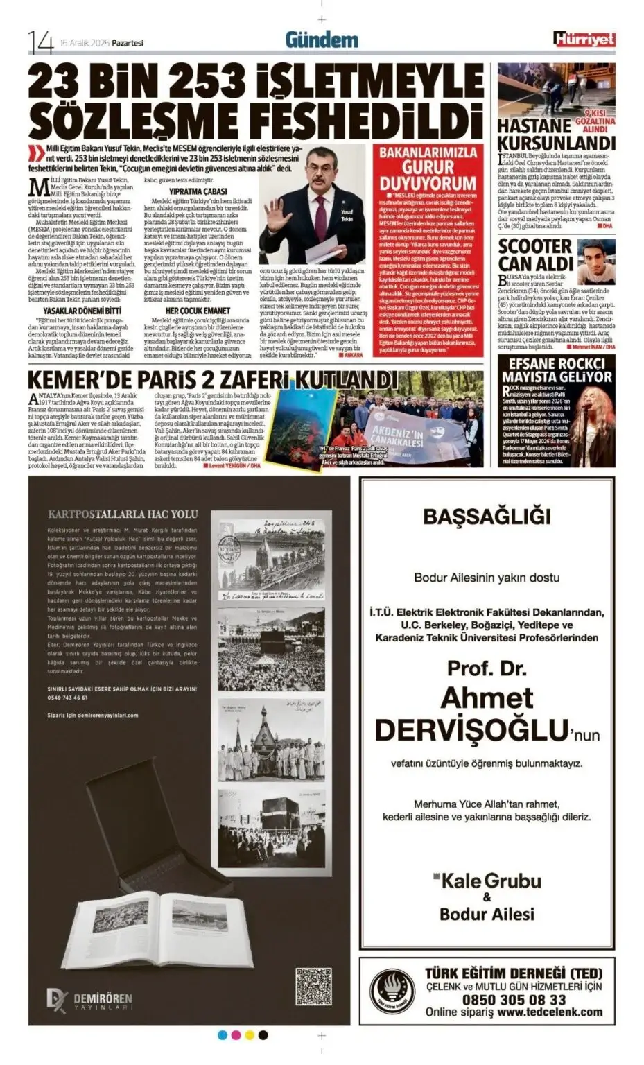 Hürriyet 15 Aralık İlanları