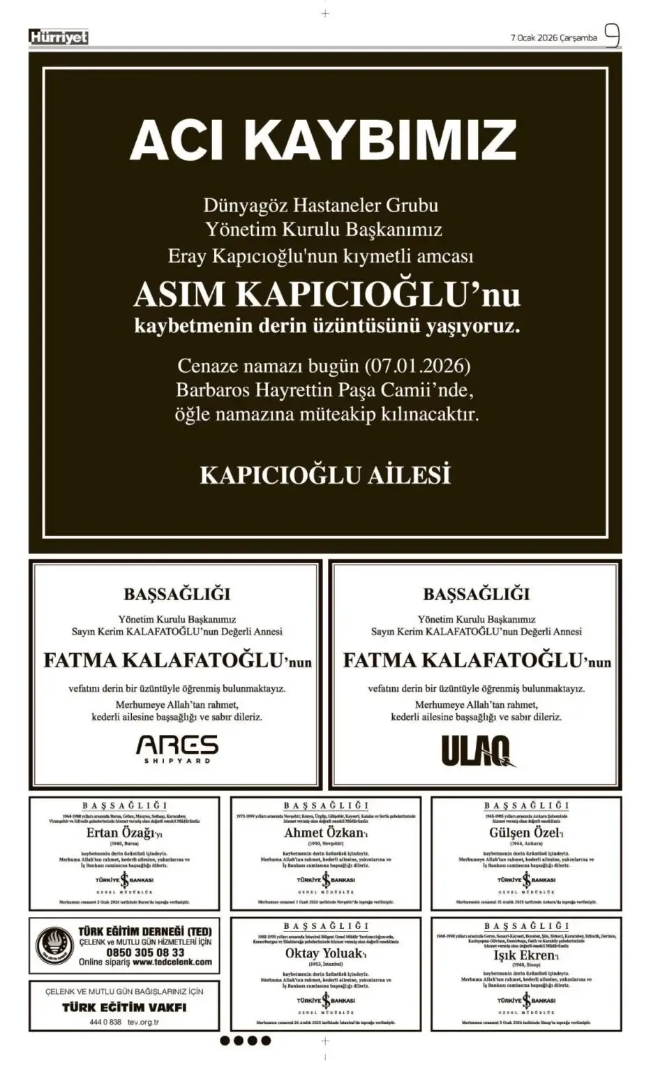 Hürriyet 7 Ocak 2026 İlan 2