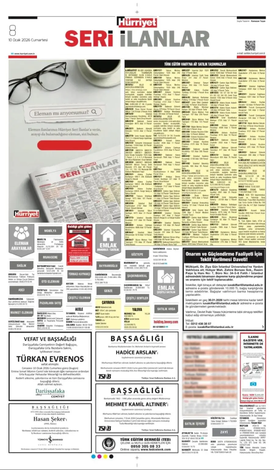 Hürriyet Bugünkü 10 Ocak Vefat İlanları