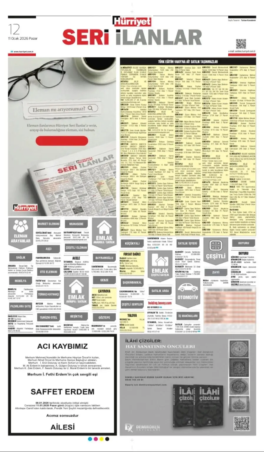 Hürriyet Bugünkü 11 Ocak Vefat İlanları