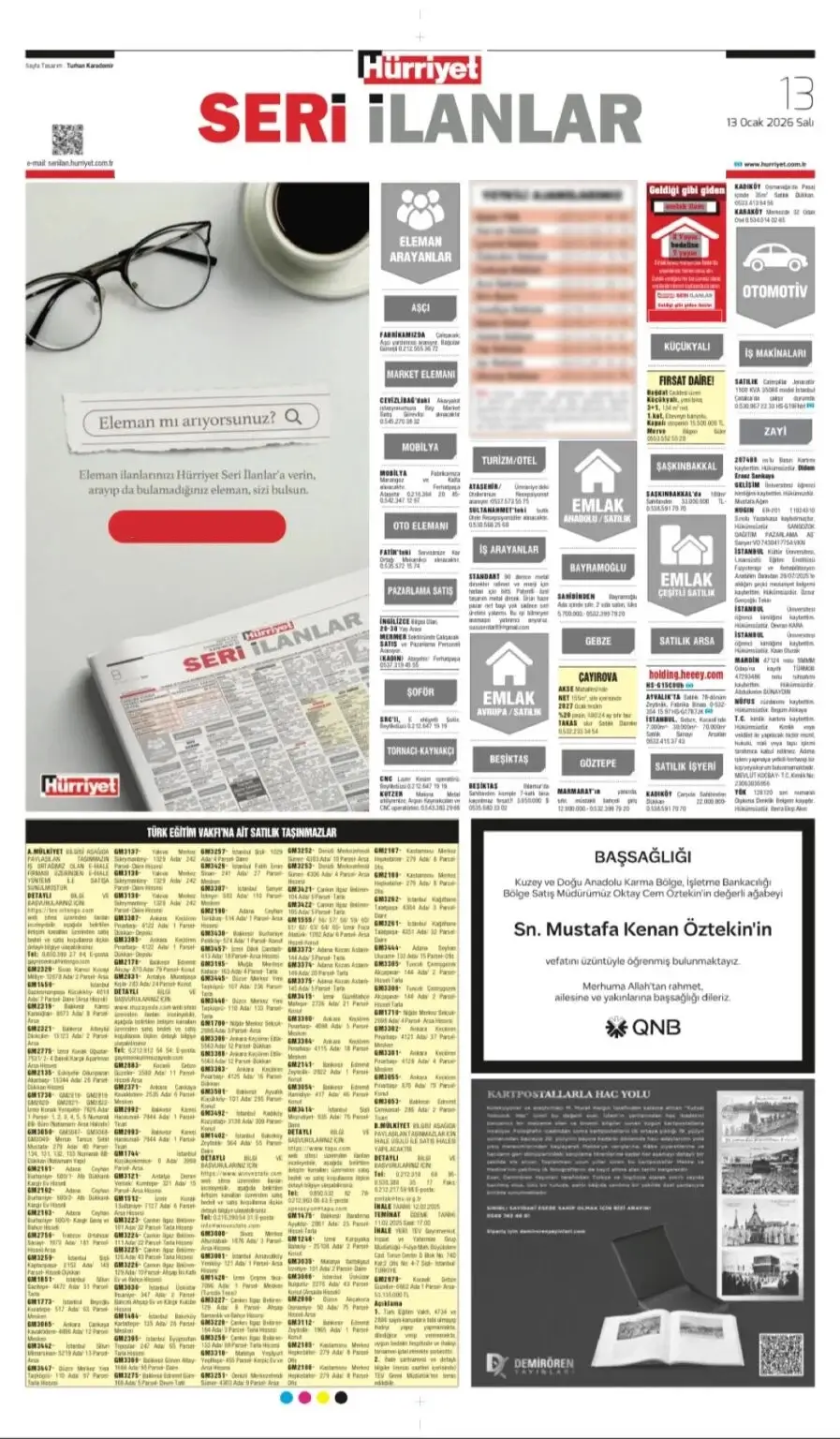 Hürriyet Bugünkü 13 Ocak Vefat İlanları