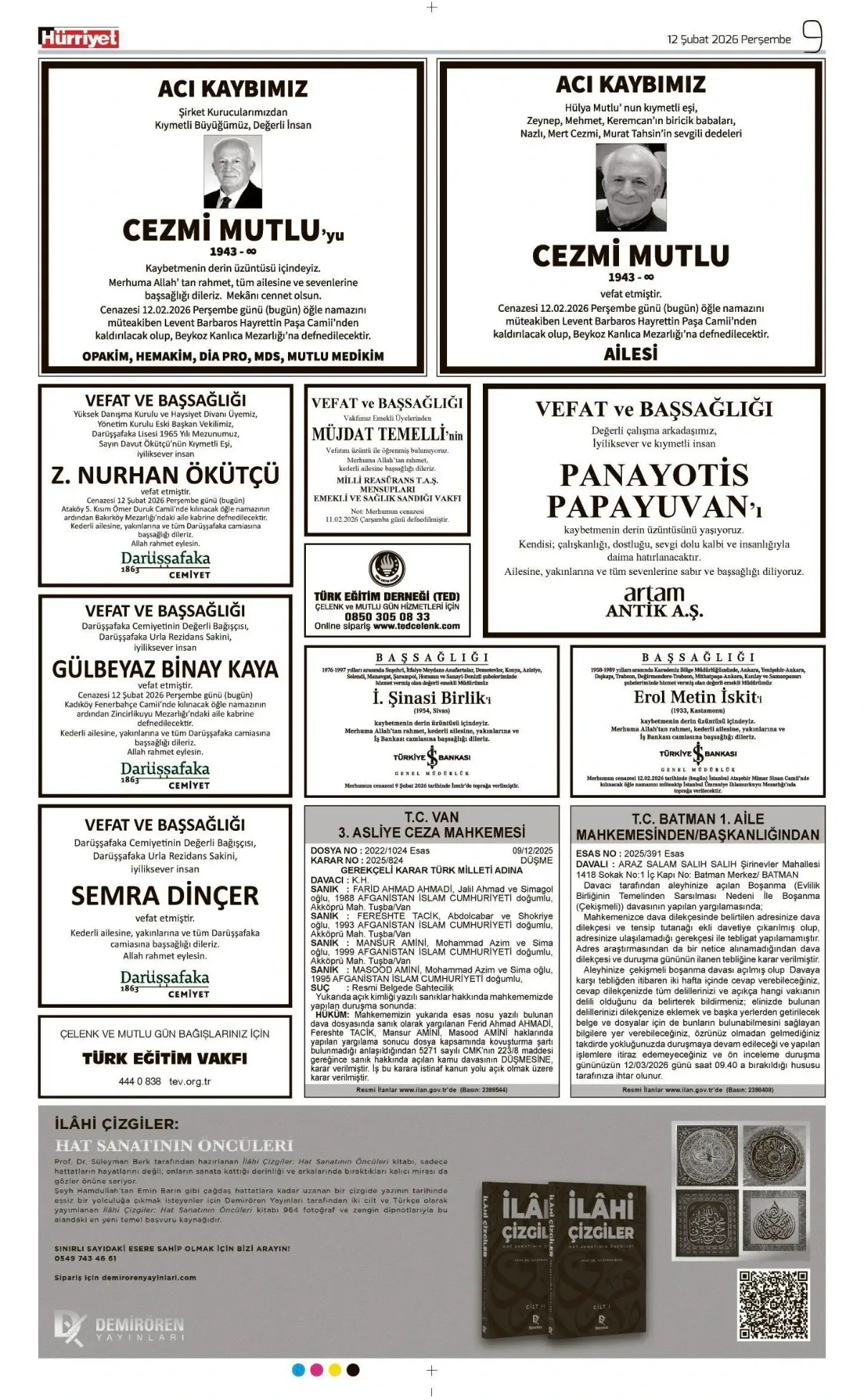 Hürriyet Gazetesi 12 Şubat İlanları