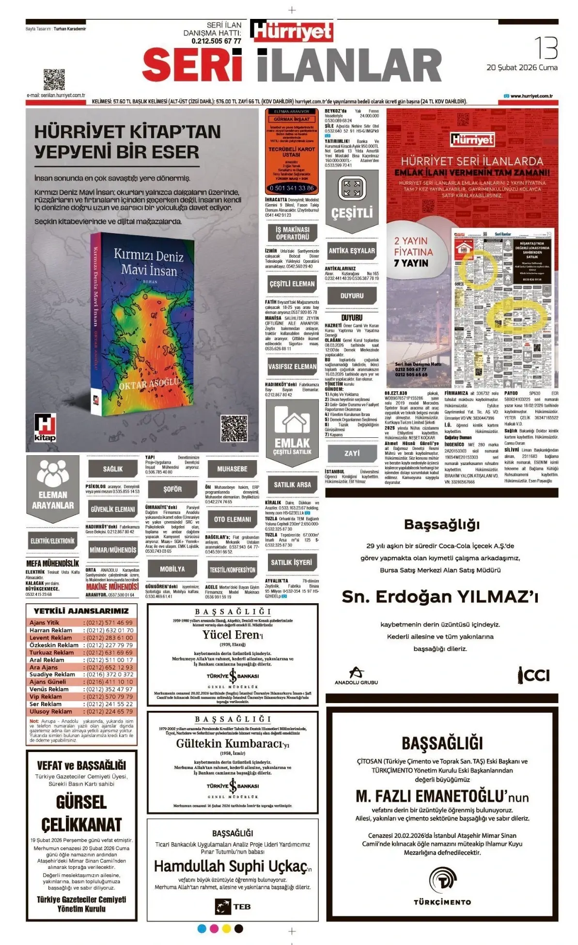 Hürriyet Gazetesi 20 Şubat 2026 İlanları