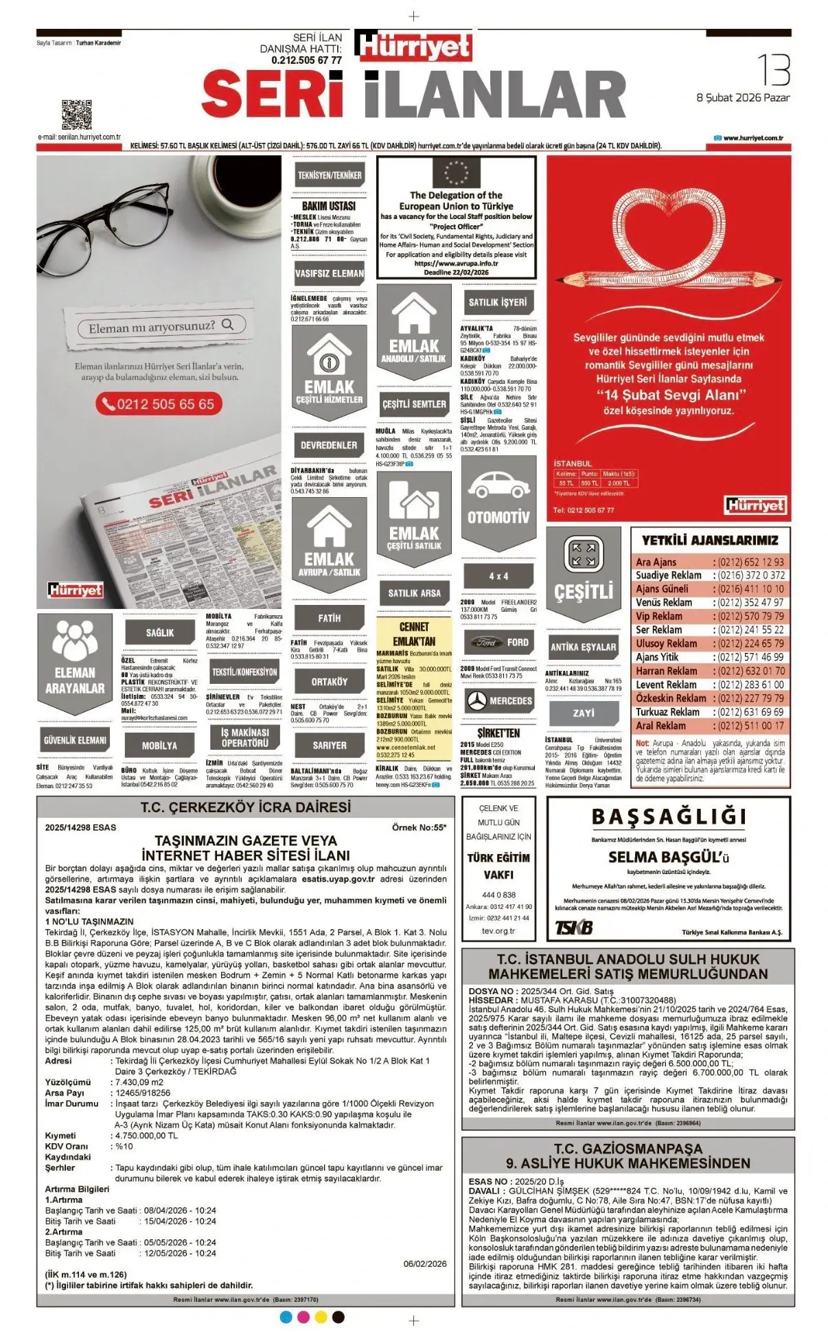 Hürriyet 8 Şubat İlanları