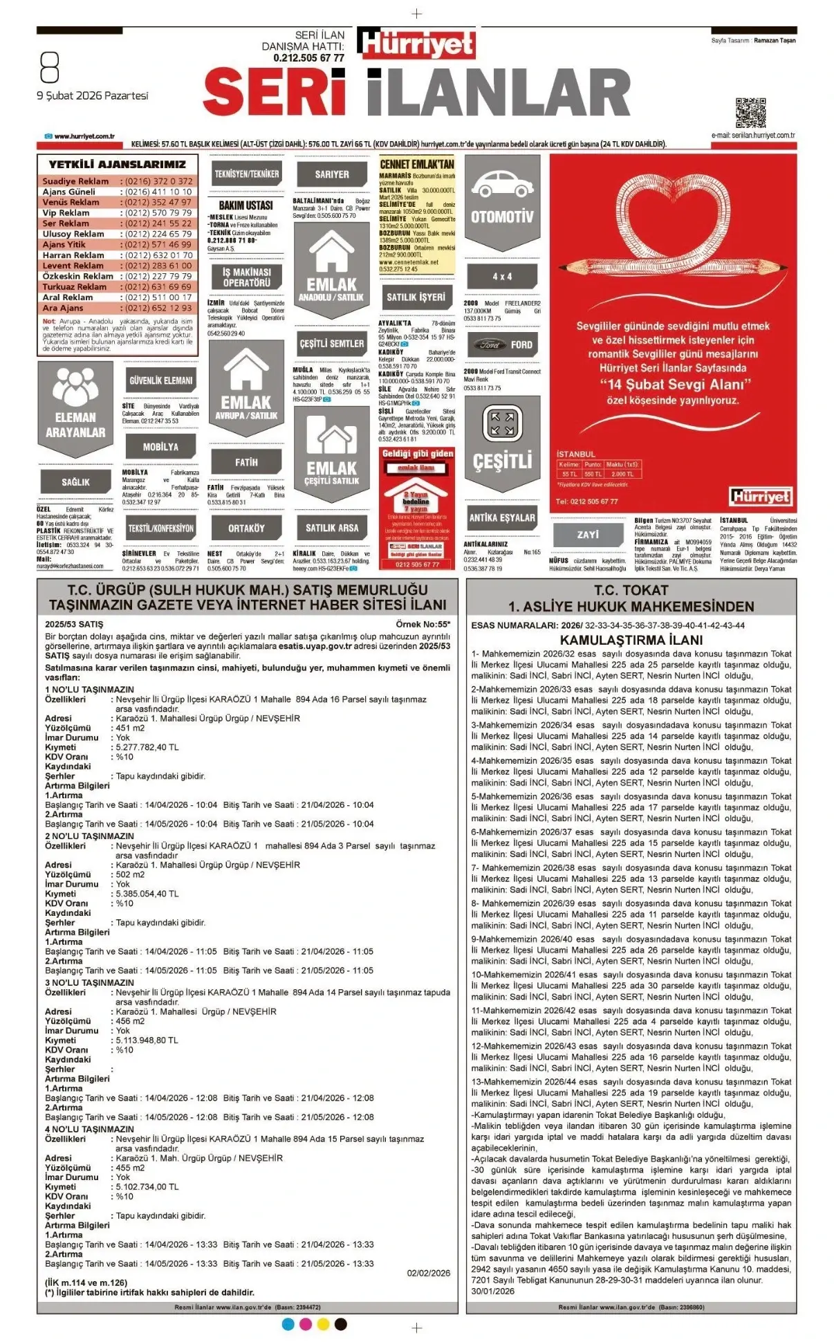 Hürriyet 9 Şubat İlanları