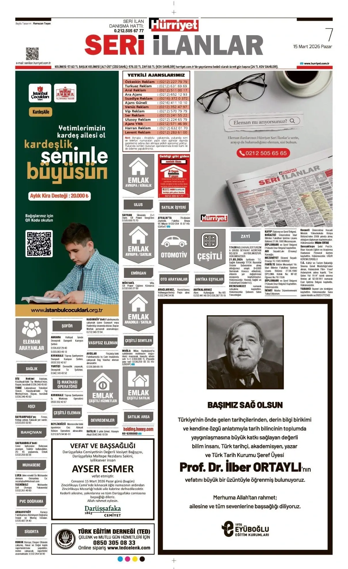 Hürriyet Gazetesi 15 Mart İlanları